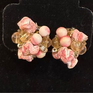 Vintage Pink & Champagne Beaded Clip-On Earrings—Elegant & Dainty!